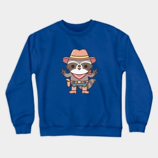 Cute Cowboy Raccoon With Finger Guns Crewneck Sweatshirt